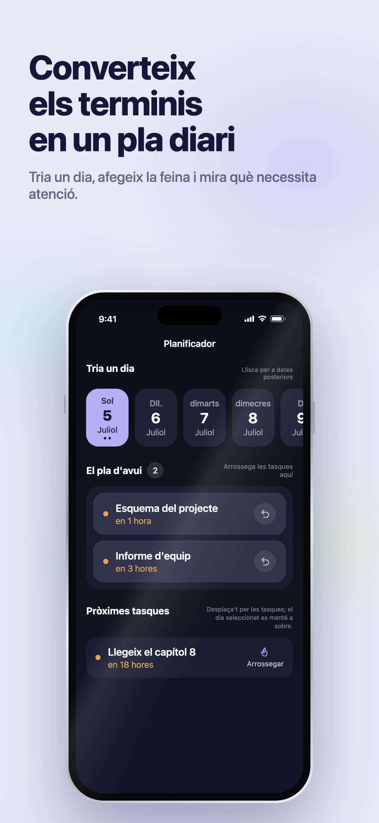 Il·lustració de l’App Store · iOS · Planner · tria un dia