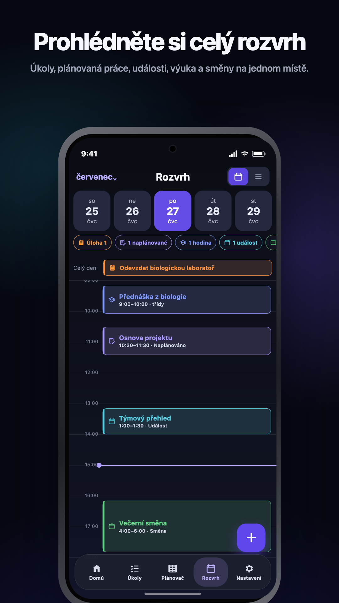 Ilustrace z Google Play · Android · Schedule · den s časovým rozvrhem