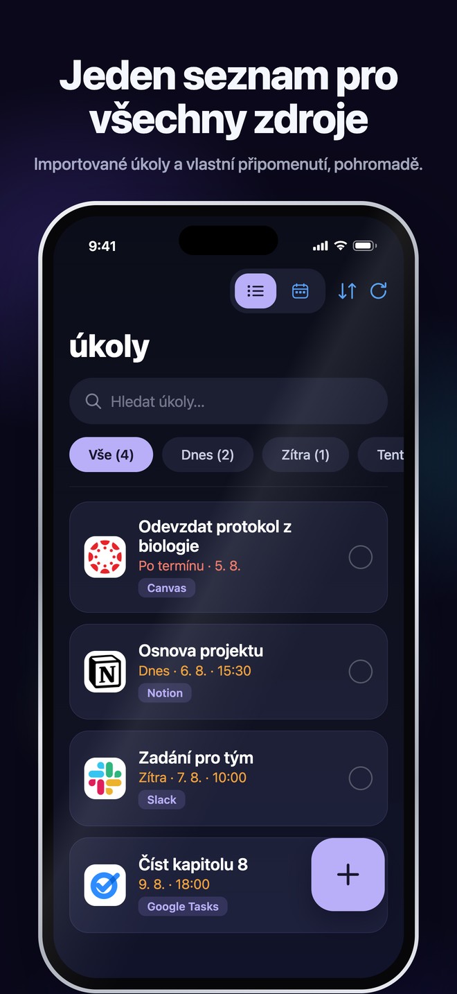 Nonlate Tasks na iOS spojuje importované úkoly a osobní připomínky do jednoho prohledávatelného seznamu