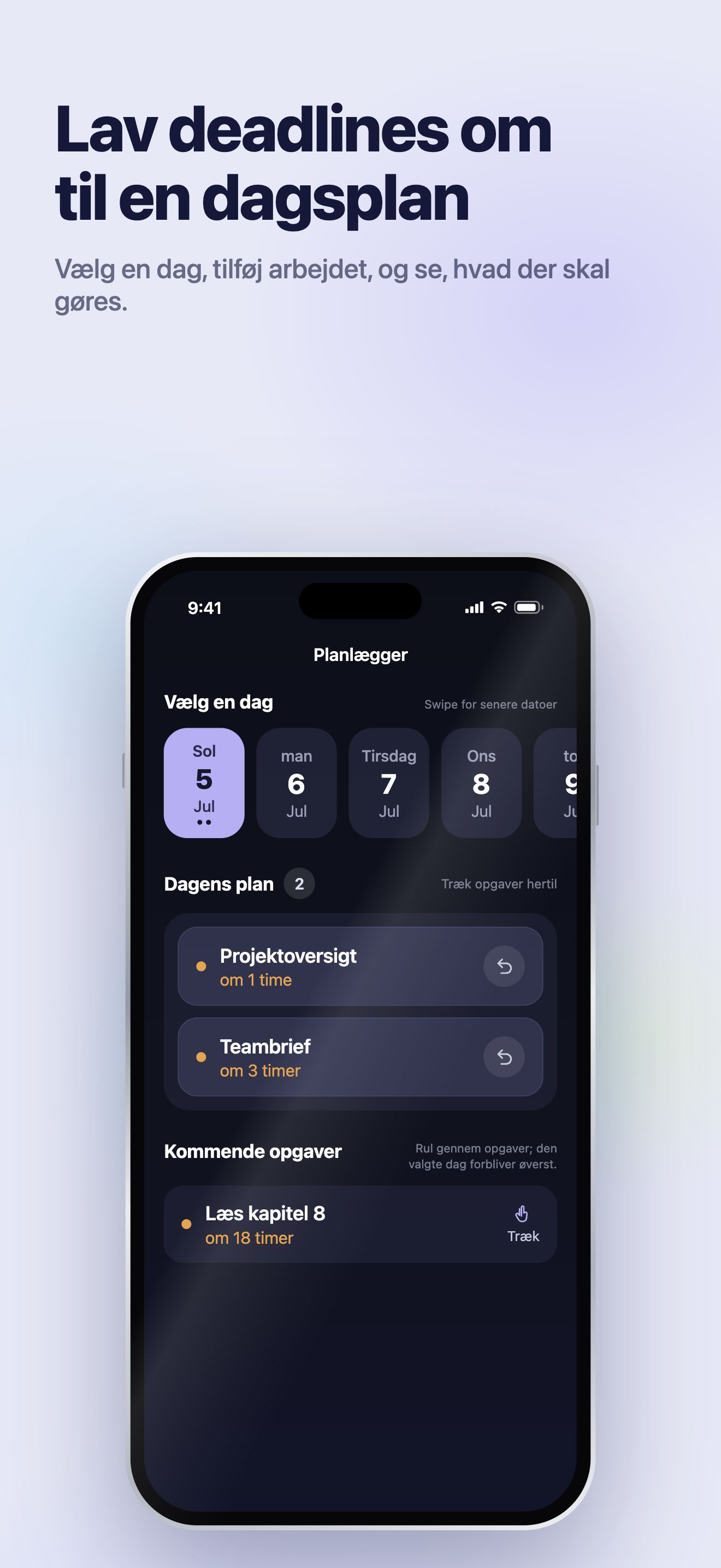 Illustration fra App Store · iOS · Planner · vælg en dag