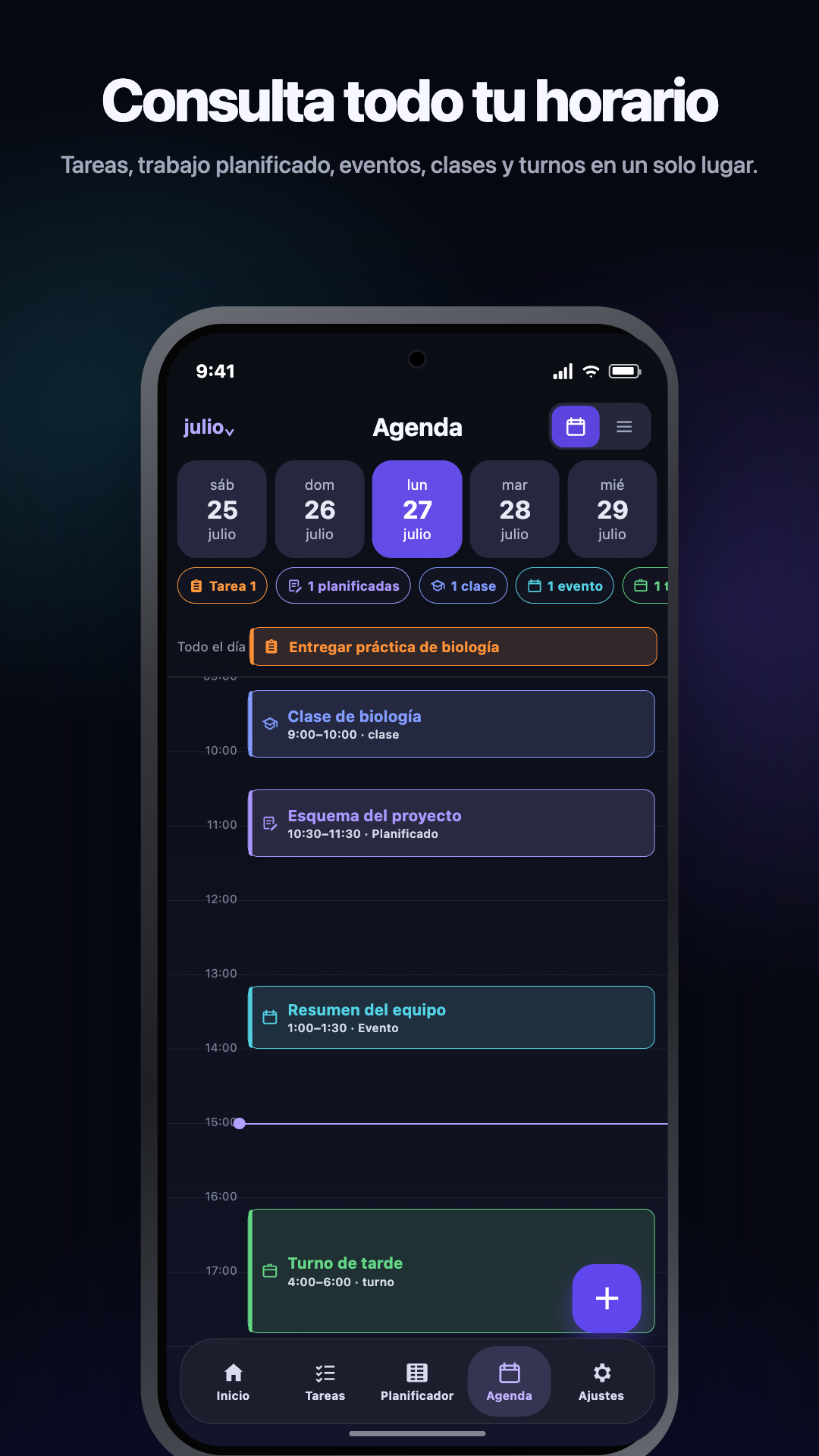 Ilustración de Google Play · Android · Agenda · el día por horas