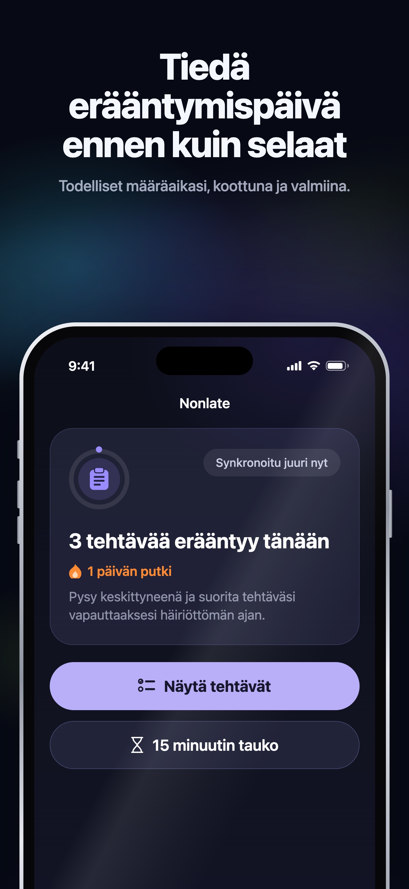 App Storen esittelykuva · iOS · Etusivu · määräajalliset tehtävät