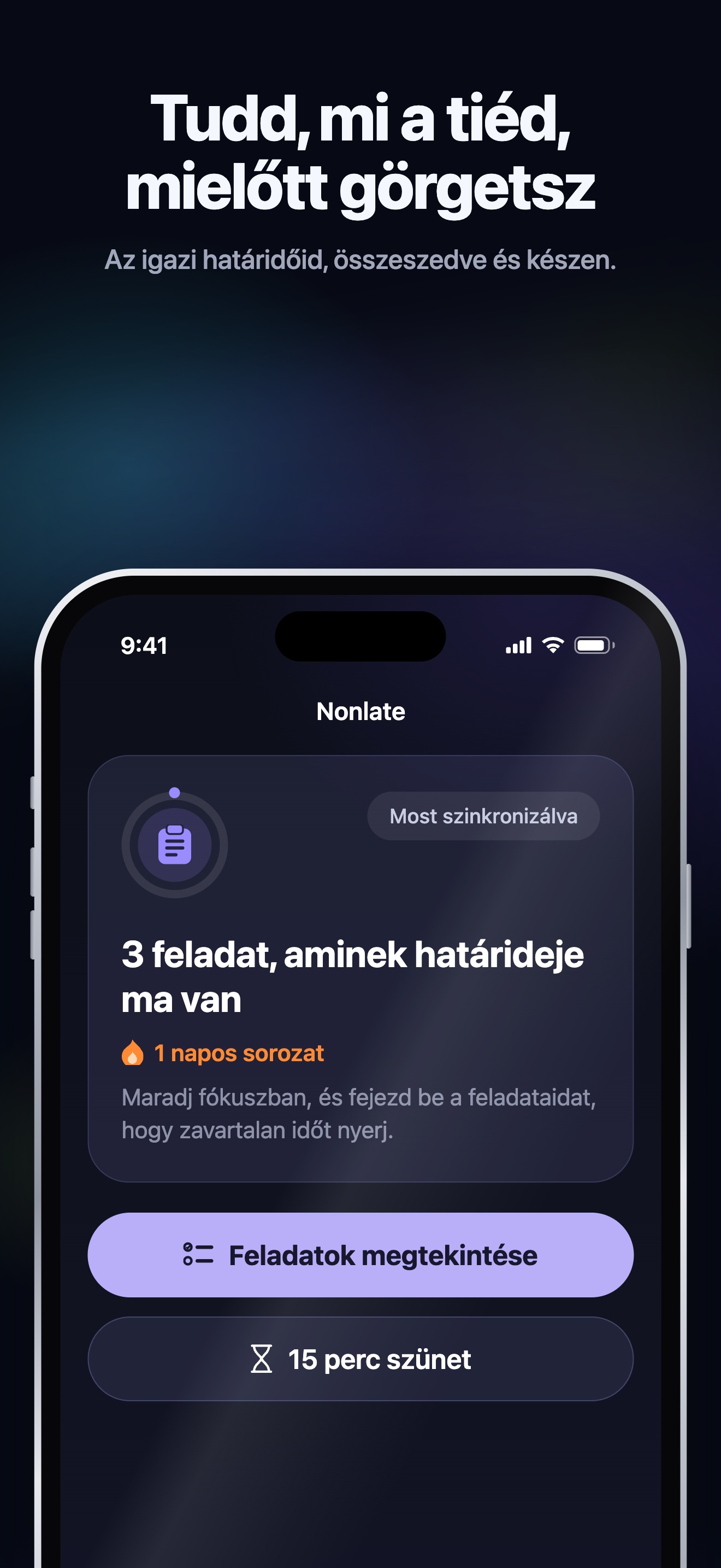 App Store-promóciós illusztráció · iOS · Kezdőlap · esedékes feladatok