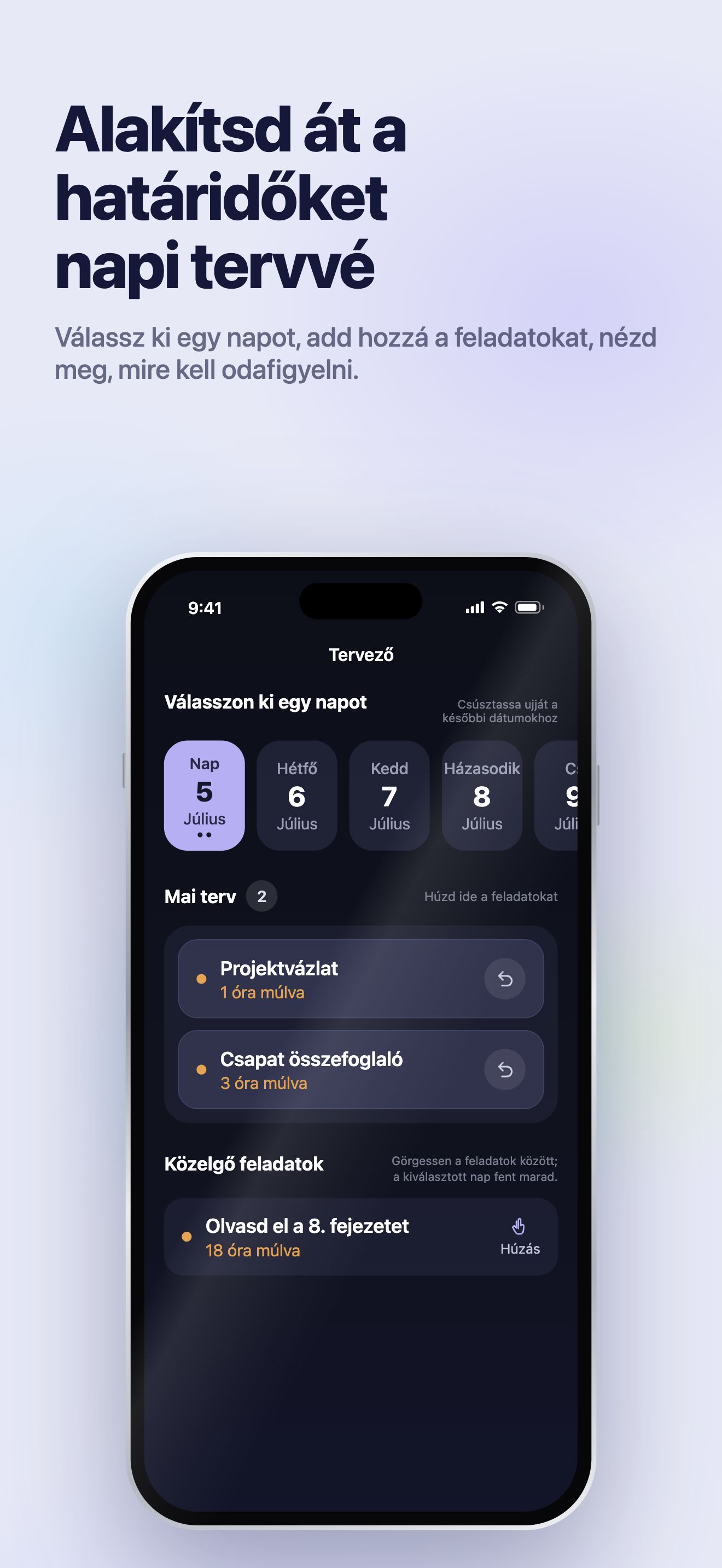 App Store-promóciós illusztráció · iOS · Planner · válassz napot