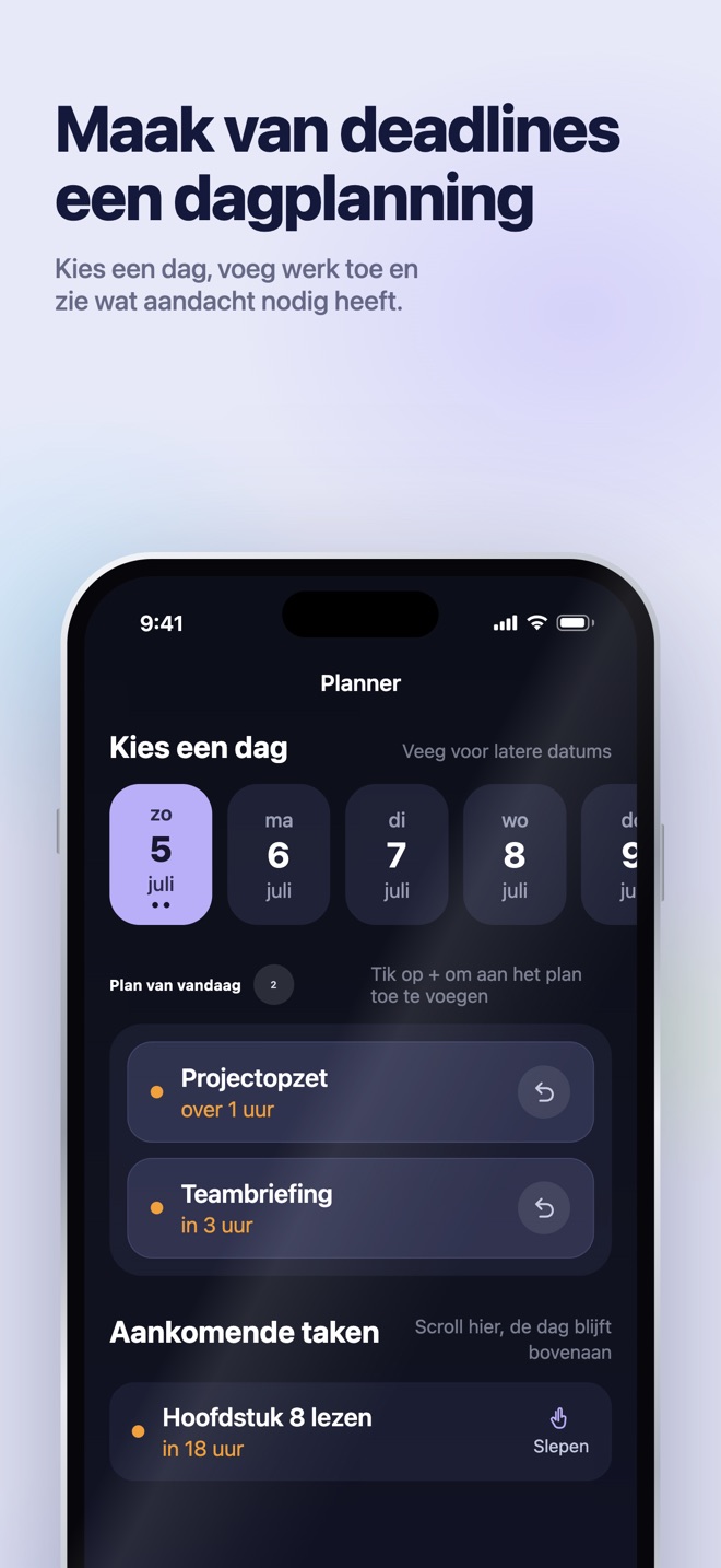 Promotieafbeelding uit de App Store · iOS · Planner · Kies een dag
