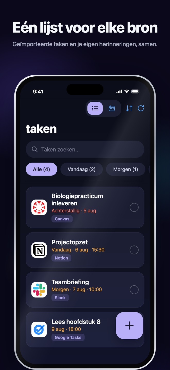 Nonlate Tasks op iOS brengt geïmporteerde taken en persoonlijke herinneringen samen in één doorzoekbare lijst