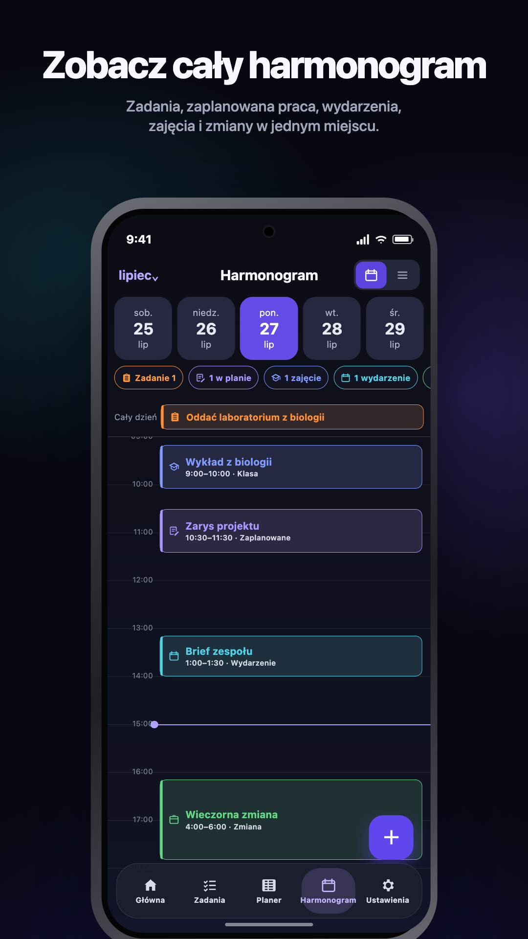 Ilustracja promocyjna z Google Play · Android · Schedule · dzień według godzin