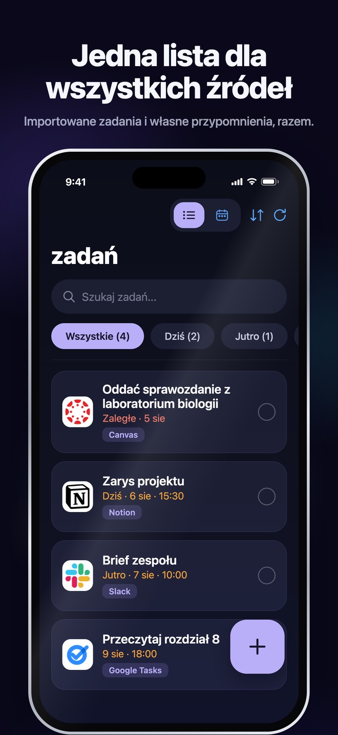 Nonlate iOS Tasks łączy importowane zadania i osobiste przypomnienia w jedną przeszukiwalną listę