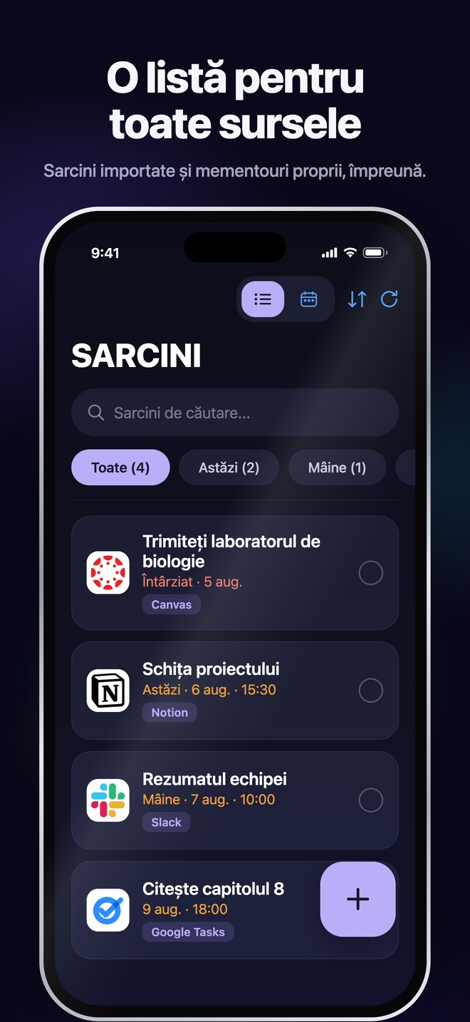 Sarcinile iOS Nonlate reunesc sarcini importate și mementouri personale într-o singură listă cu căutare