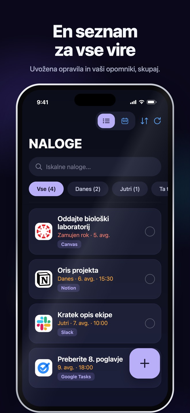 Nonlateove naloge za iOS združujejo uvožene naloge in osebne opomnike v en seznam z iskanjem