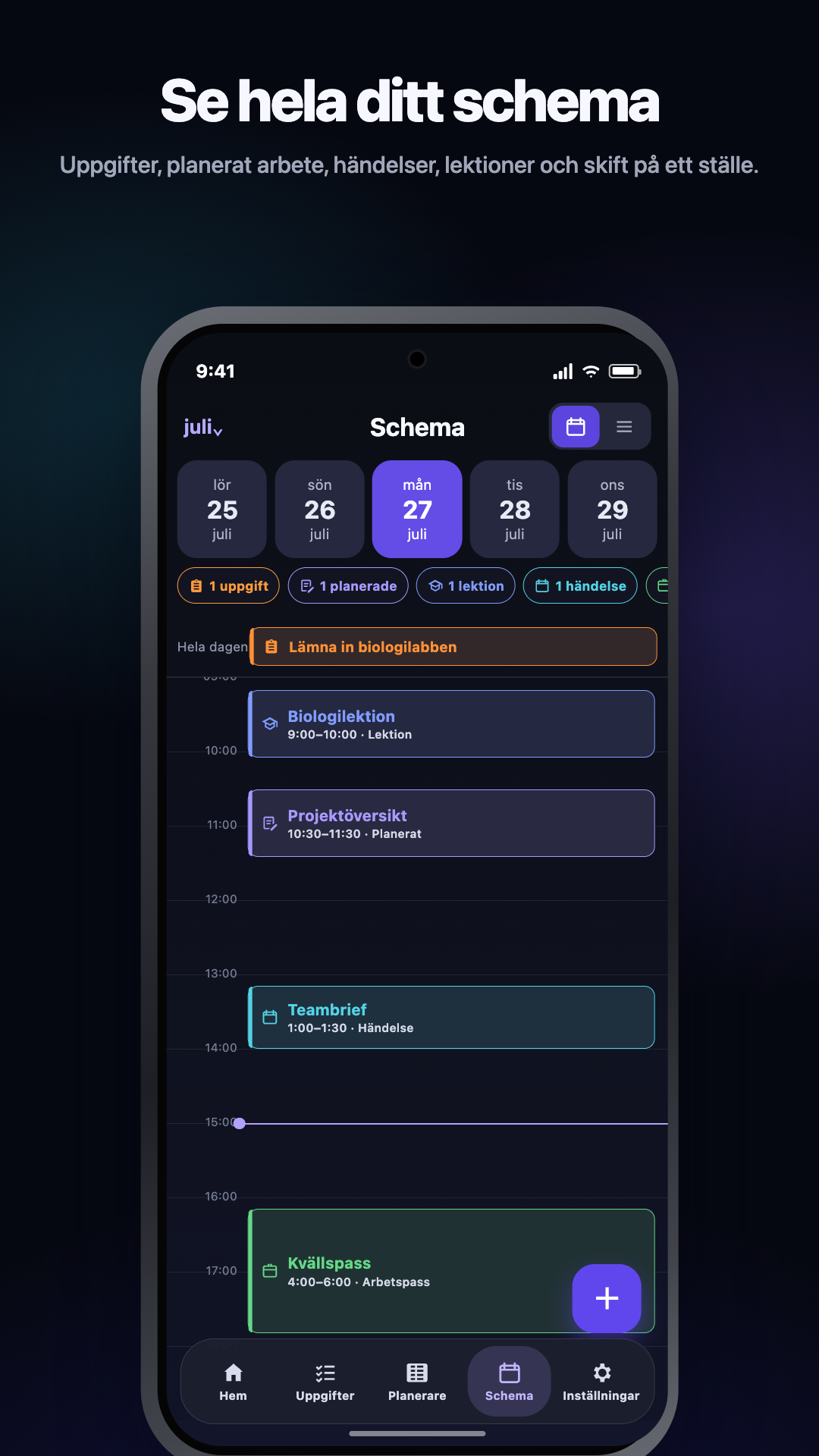 Illustration från Google Play · Android · Schedule · tidsindelad dag