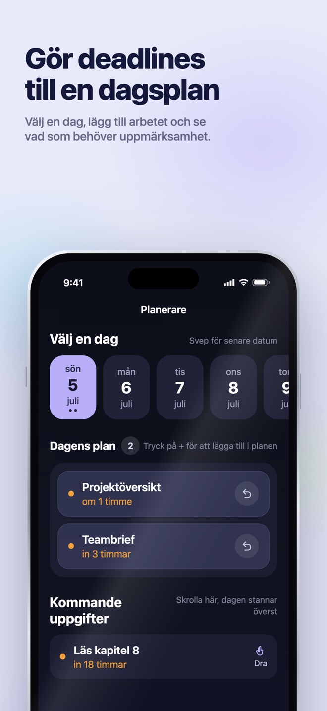 Illustration från App Store · iOS · Planner · Välj en dag