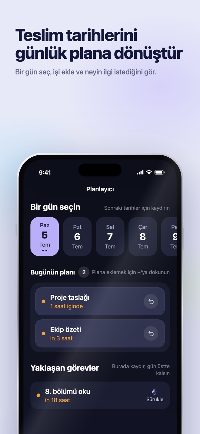 App Store tanıtım görseli · iOS · Planner · bir gün seçin