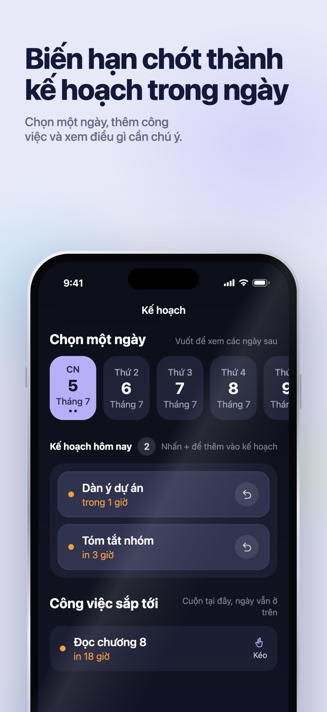 Hình minh họa trên App Store · iOS · Planner · chọn ngày
