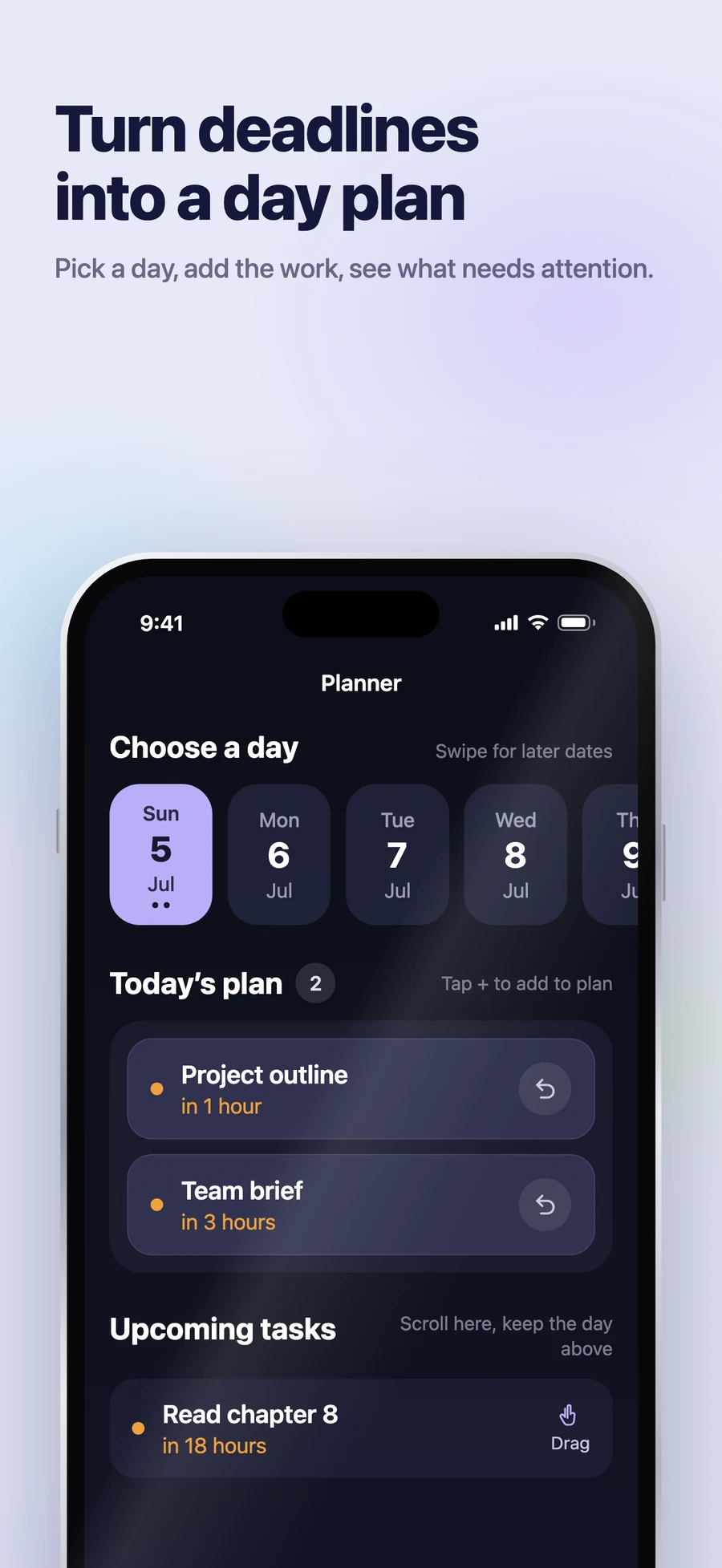 Nonlate Planner arranging due work into a daily plan