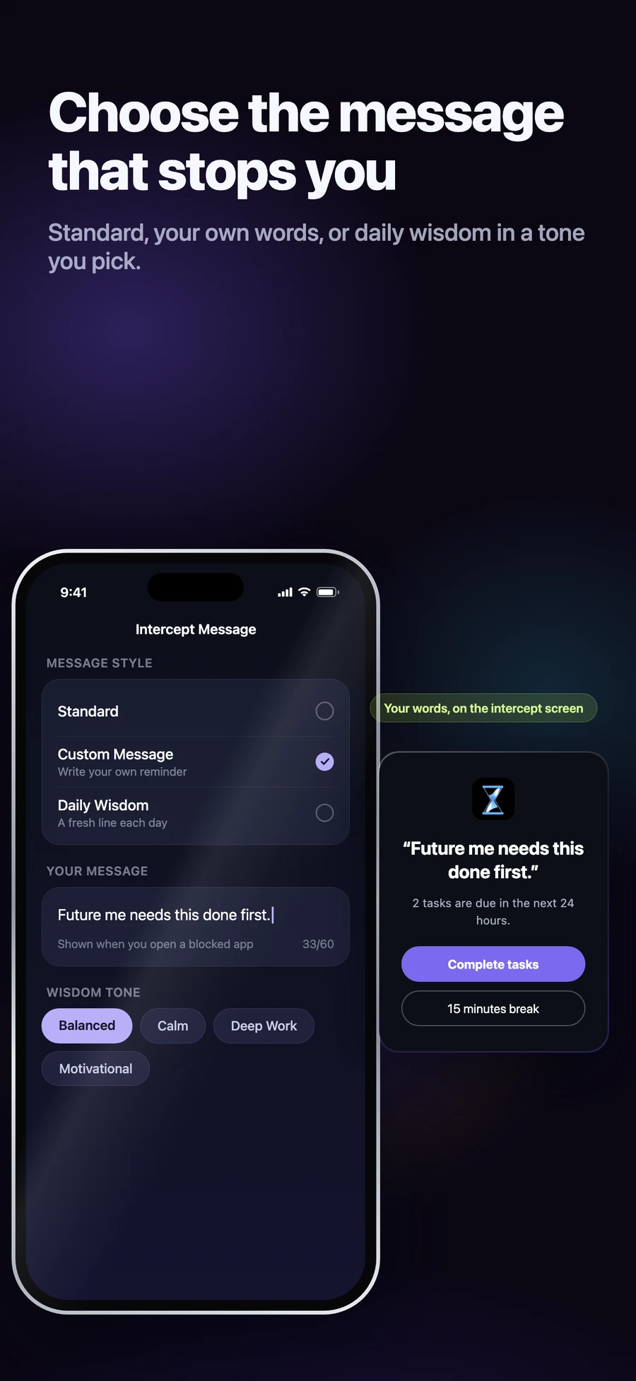 Nonlate custom intercept message options