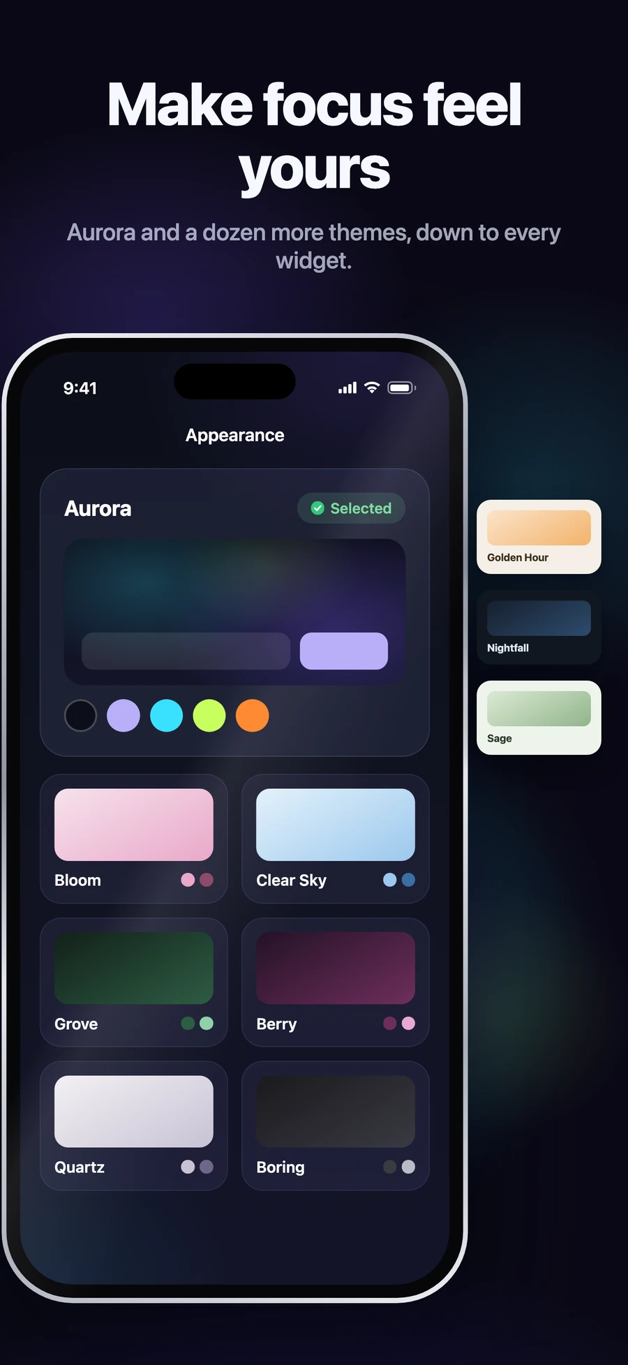 Nonlate appearance themes including Aurora